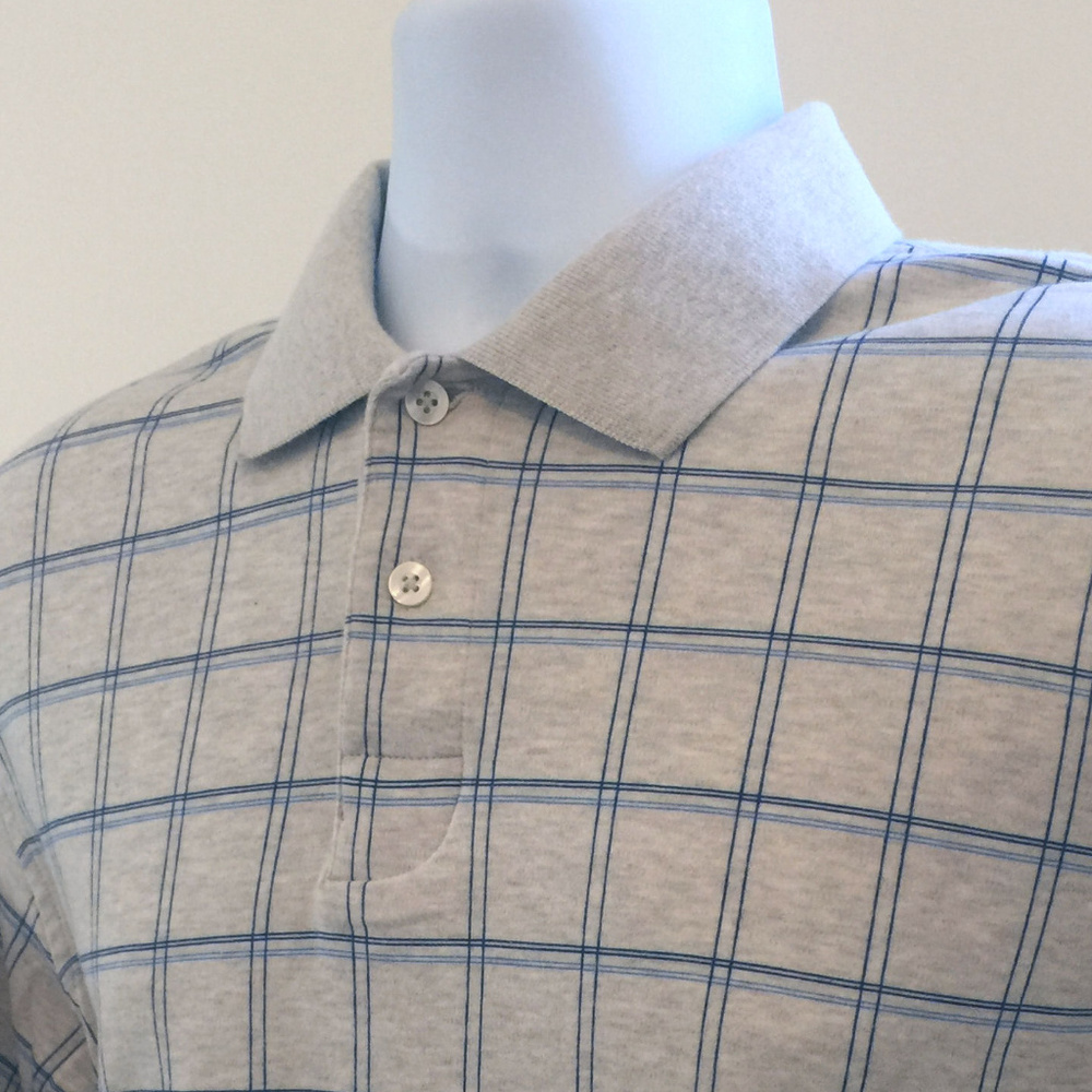 IZOD Luxury Sport Cream with Blue Check Golf Polo